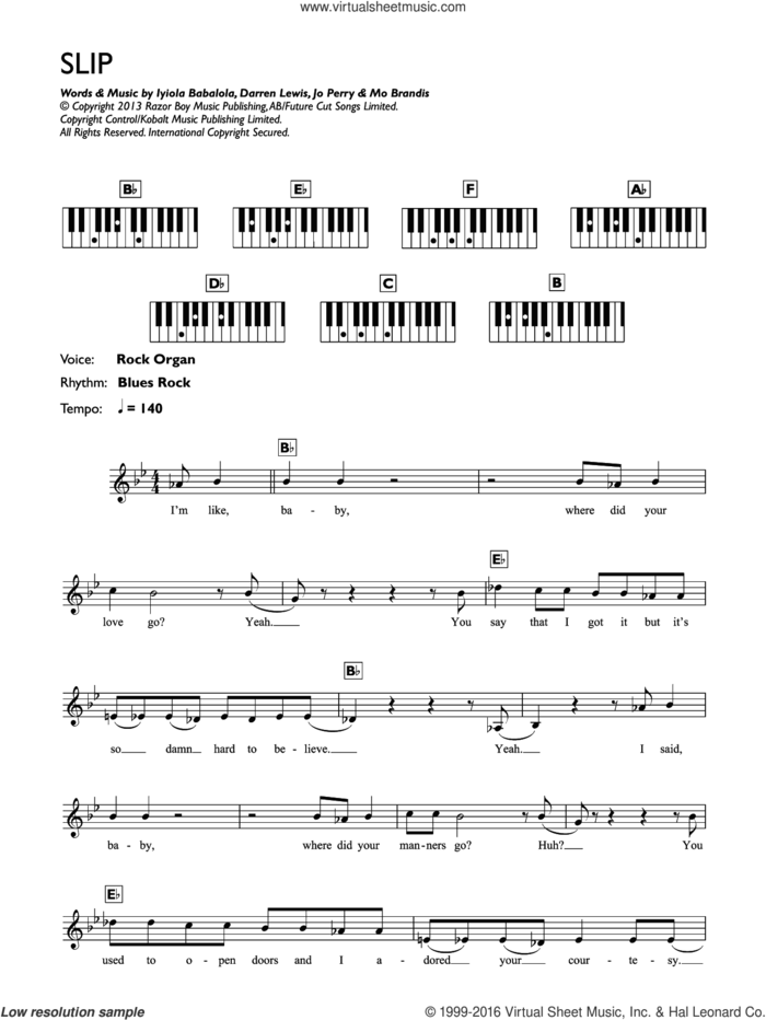 Slip sheet music for piano solo (chords, lyrics, melody) by Stooshe, Darren Lewis, Iyiola Babalola, Jo Perry and Mo Brandis, intermediate piano (chords, lyrics, melody)