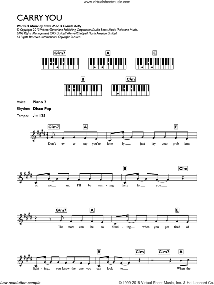 Carry You sheet music for piano solo (chords, lyrics, melody) by Union J, Claude Kelly and Steve Mac, intermediate piano (chords, lyrics, melody)