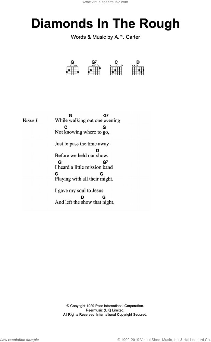 Diamonds In The Rough sheet music for guitar (chords) by The Carter Family and A.P. Carter, intermediate skill level