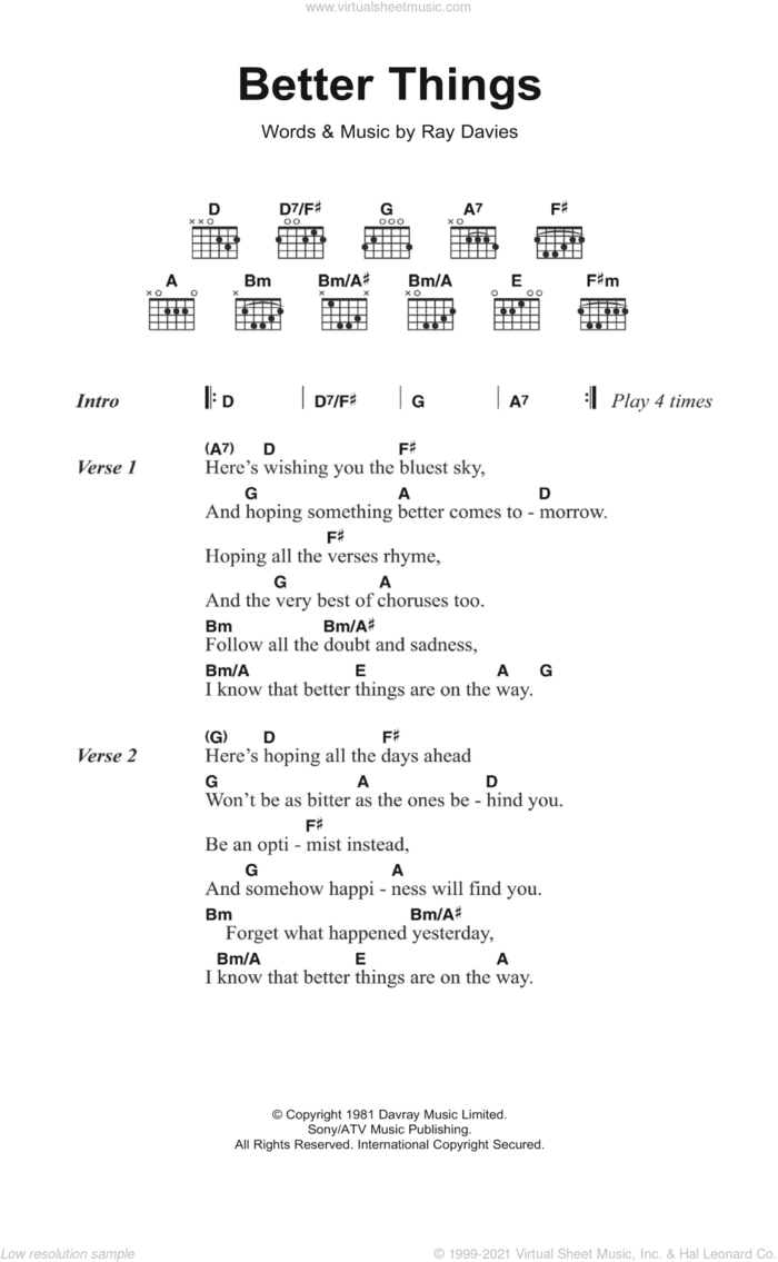 Better Things sheet music for guitar (chords) by The Kinks and Ray Davies, intermediate skill level