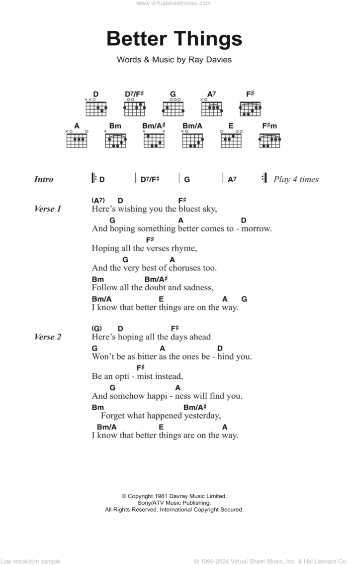 Better Things sheet music for guitar (chords) by The Kinks and Ray Davies, intermediate skill level