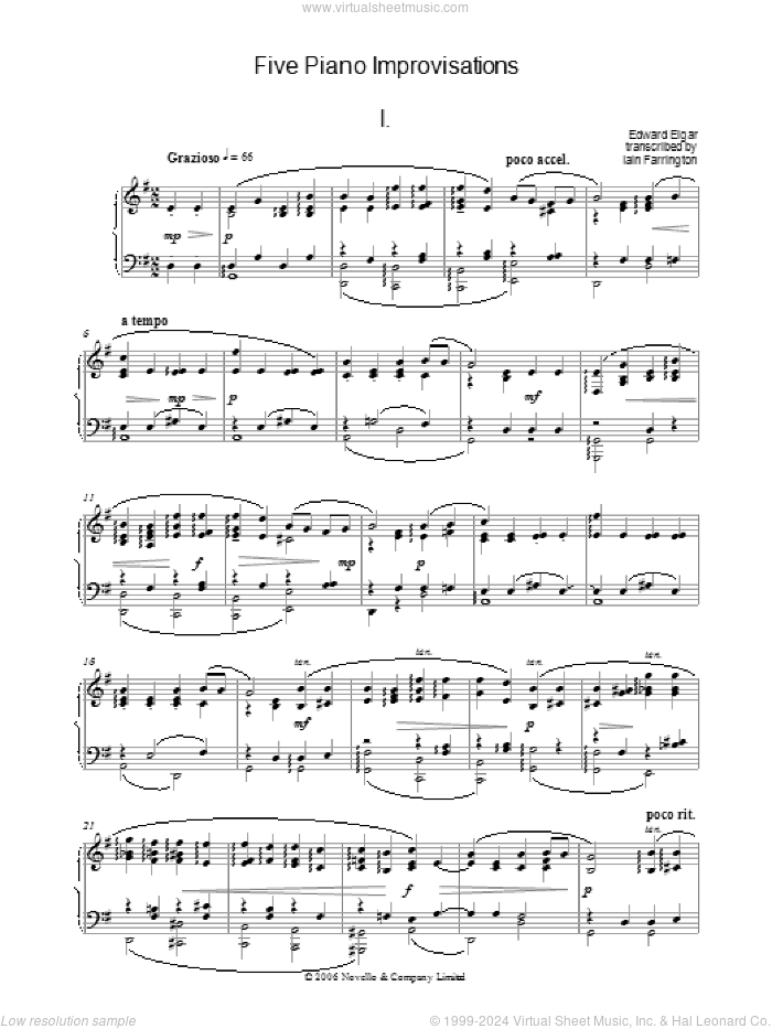 Five Piano Improvisations: 1. Grazioso sheet music for piano solo by Edward Elgar, classical score, intermediate skill level