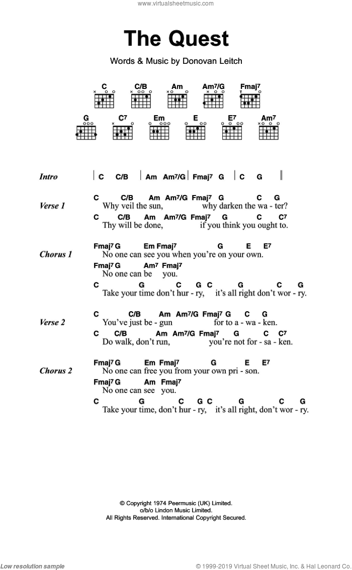The Quest sheet music for guitar (chords) by Walter Donovan and Donovan Leitch, intermediate skill level