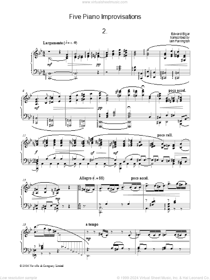 Five Piano Improvisations: 2. Largamente sheet music for piano solo by Edward Elgar, classical score, intermediate skill level