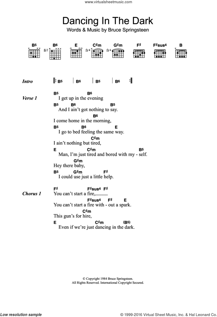 Dancing In The Dark sheet music for guitar (chords) by Bruce Springsteen, intermediate skill level
