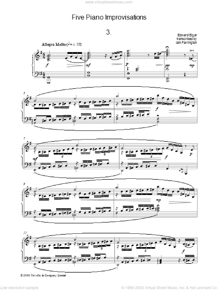 Five Piano Improvisations: 3. Allegro Molto sheet music for piano solo by Edward Elgar, classical score, intermediate skill level
