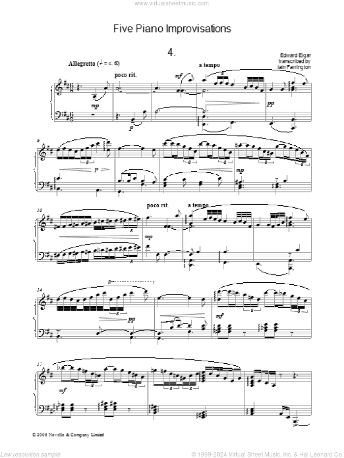 Five Piano Improvisations: 4. Allegretto sheet music for piano solo by Edward Elgar, classical score, intermediate skill level