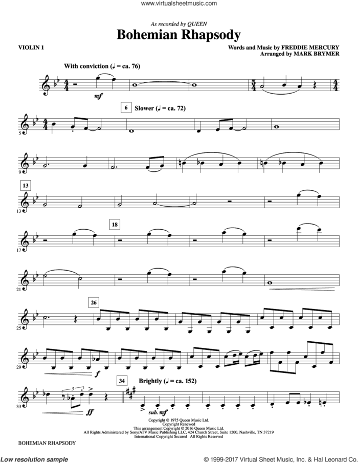Bohemian Rhapsody (arr. Mark Brymer) (complete set of parts) sheet music for orchestra/band (Instrumental Accompaniment) by Mark Brymer, Freddie Mercury and Queen, classical score, intermediate skill level