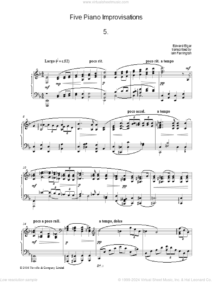 Five Piano Improvisations: 5. Largo sheet music for piano solo by Edward Elgar, classical score, intermediate skill level