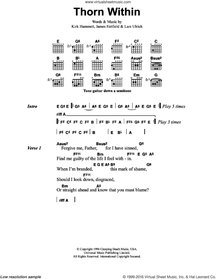 The Thorn Within sheet music for guitar (chords) by Metallica, James Hetfield, Kirk Hammett and Lars Ulrich, intermediate skill level
