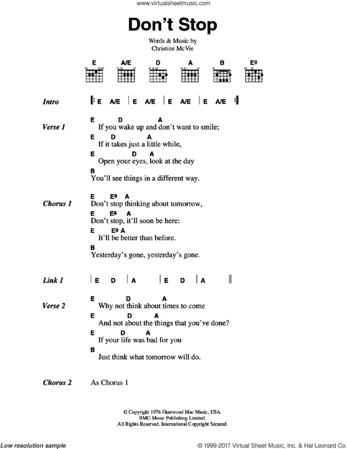 Don't Stop sheet music for guitar (chords) by Fleetwood Mac and Christine McVie, intermediate skill level