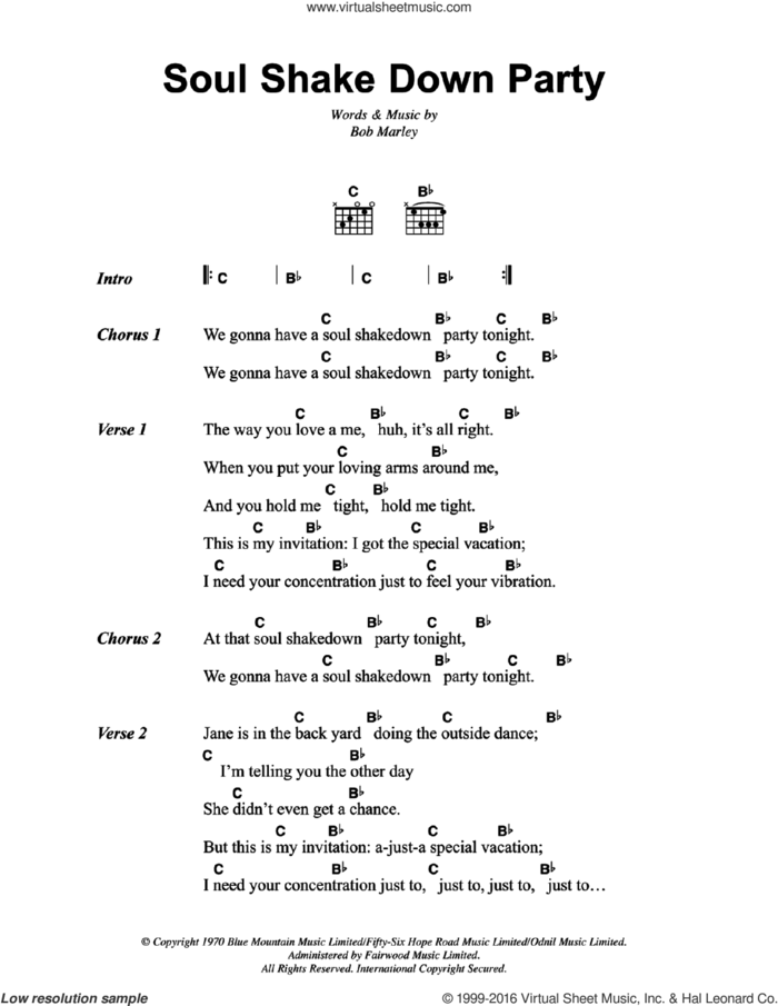 Soul Shakedown Party sheet music for guitar (chords) by Bob Marley, intermediate skill level