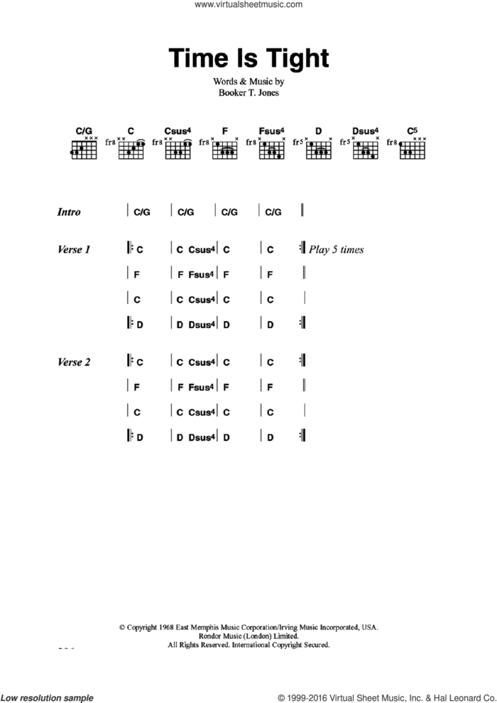 Time Is Tight sheet music for guitar (chords) by The Clash and Booker T. Jones, intermediate skill level