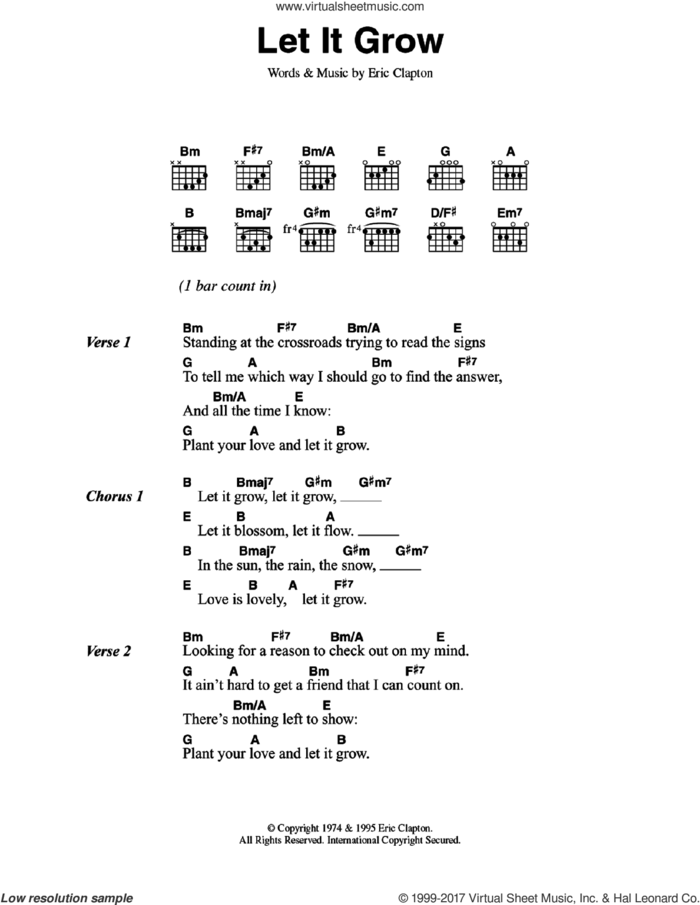 Let It Grow sheet music for guitar (chords) by Eric Clapton, intermediate skill level