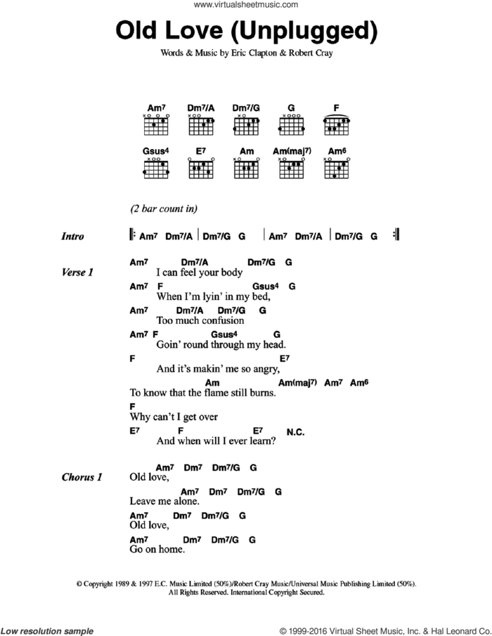 Old Love sheet music for guitar (chords) by Eric Clapton and Robert Cray, intermediate skill level