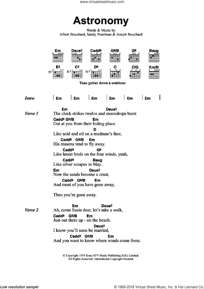 Astronomy sheet music for guitar (chords) by Metallica, Albert Bouchard, Joseph Bouchard and Sandy Pearlman, intermediate skill level