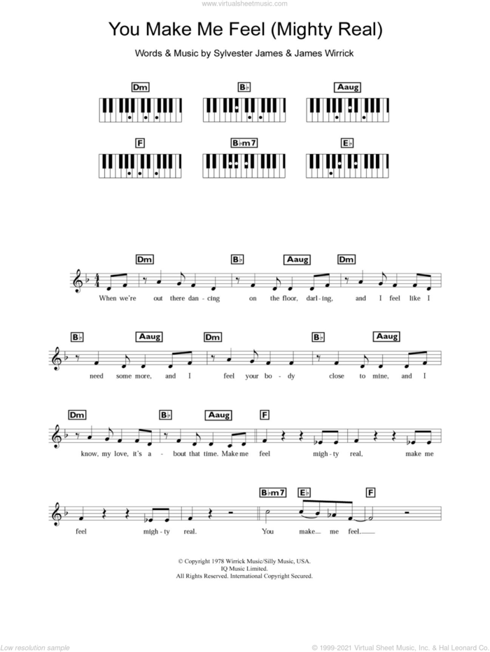 You Make Me Feel (Mighty Real) sheet music for piano solo (chords, lyrics, melody) by Sylvester, James Wirrick and Sylvester James, intermediate piano (chords, lyrics, melody)