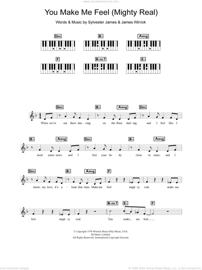 You Make Me Feel (Mighty Real) sheet music for piano solo (chords, lyrics, melody) by Sylvester, James Wirrick and Sylvester James, intermediate piano (chords, lyrics, melody)