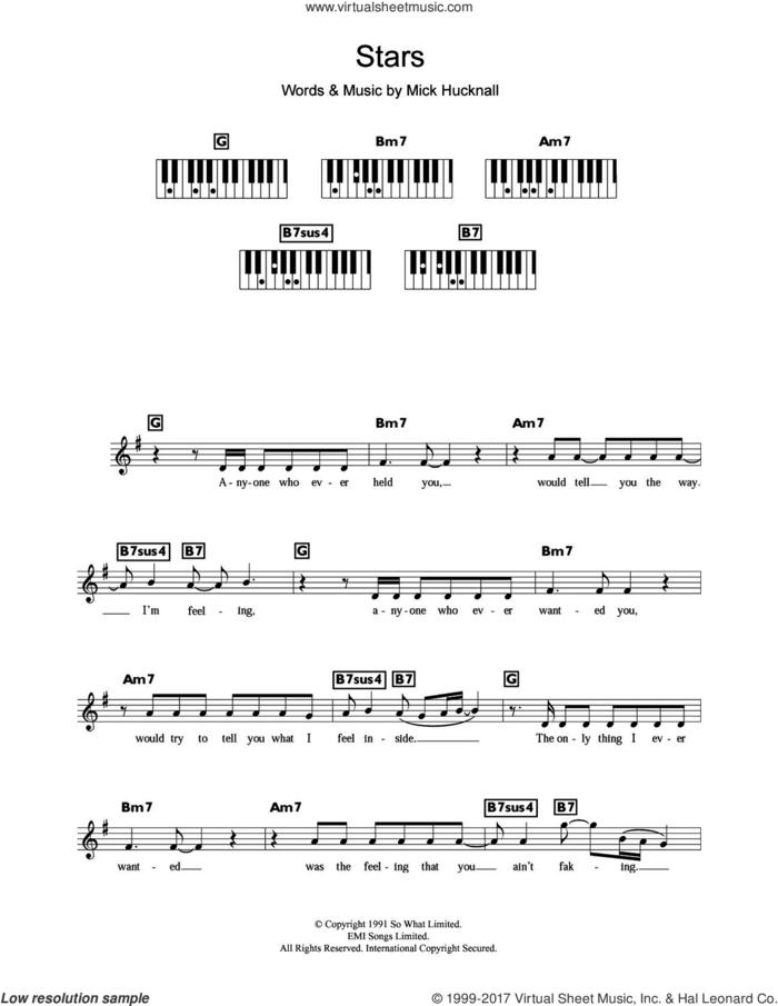 Stars sheet music for piano solo (chords, lyrics, melody) by Simply Red and Mick Hucknall, intermediate piano (chords, lyrics, melody)