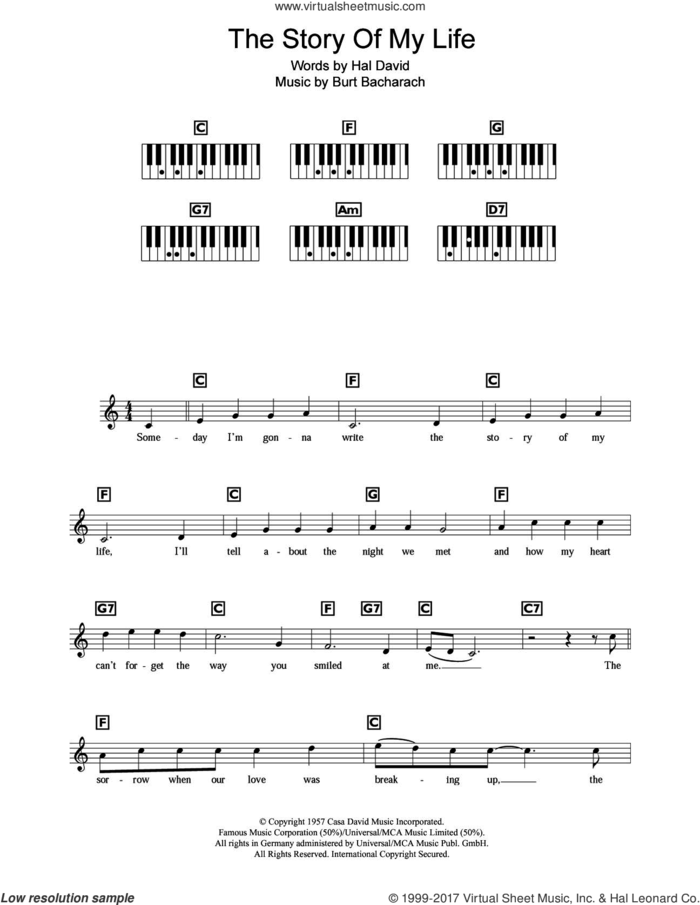 The Story Of My Life sheet music for piano solo (chords, lyrics, melody) by Burt Bacharach and Hal David, intermediate piano (chords, lyrics, melody)