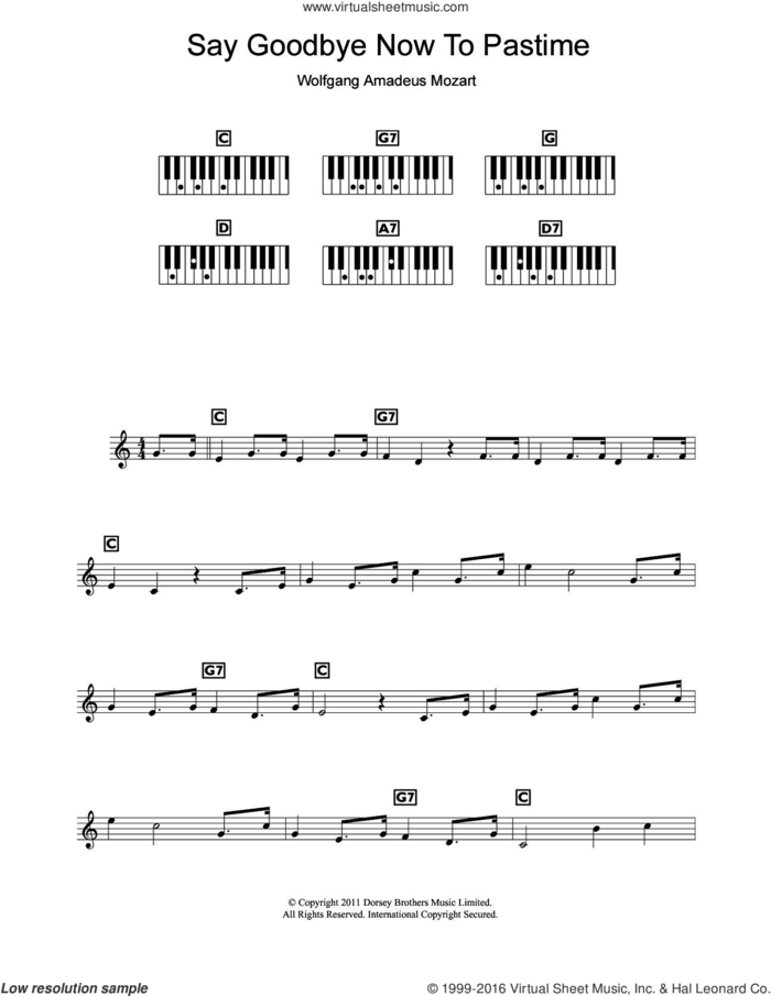 Say Goodbye Now To Pastime (from The Marriage Of Figaro) sheet music for piano solo (chords, lyrics, melody) by Wolfgang Amadeus Mozart and Dorsey Brothers Music Limited, classical score, intermediate piano (chords, lyrics, melody)
