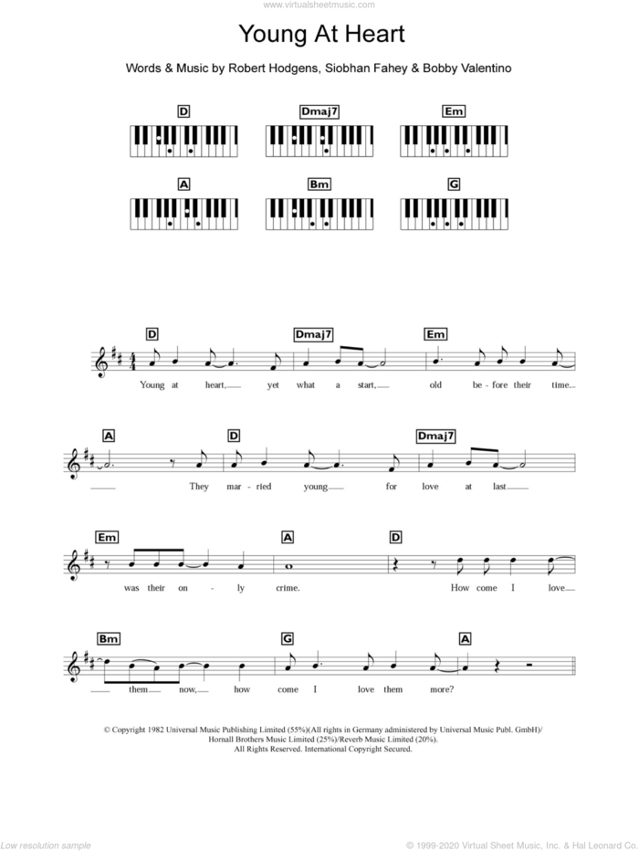Young At Heart sheet music for piano solo (chords, lyrics, melody) by The Bluebells, Bobby Valentino, Robert Hodgens and Siobhan Fahey, intermediate piano (chords, lyrics, melody)