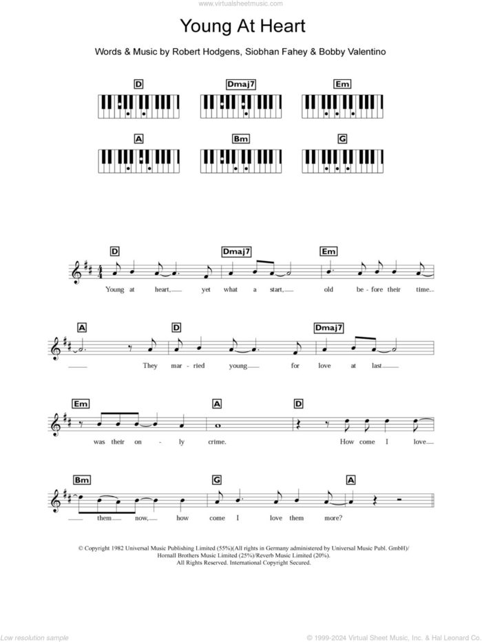 Young At Heart sheet music for piano solo (chords, lyrics, melody) by The Bluebells, Bobby Valentino, Robert Hodgens and Siobhan Fahey, intermediate piano (chords, lyrics, melody)