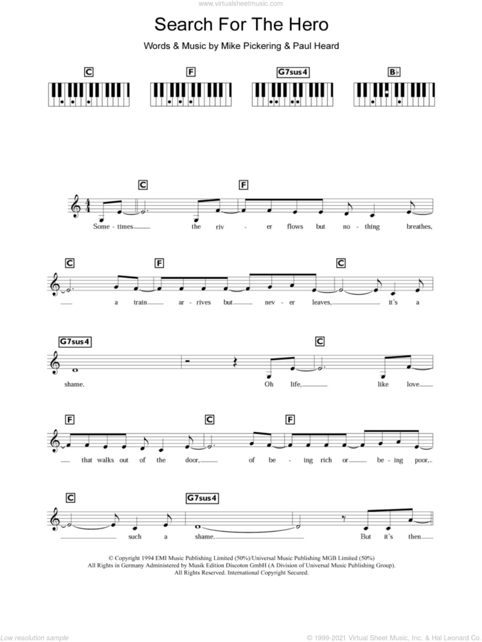 Search For The Hero sheet music for piano solo (chords, lyrics, melody) by M People, Mike Pickering and Paul Heard, intermediate piano (chords, lyrics, melody)