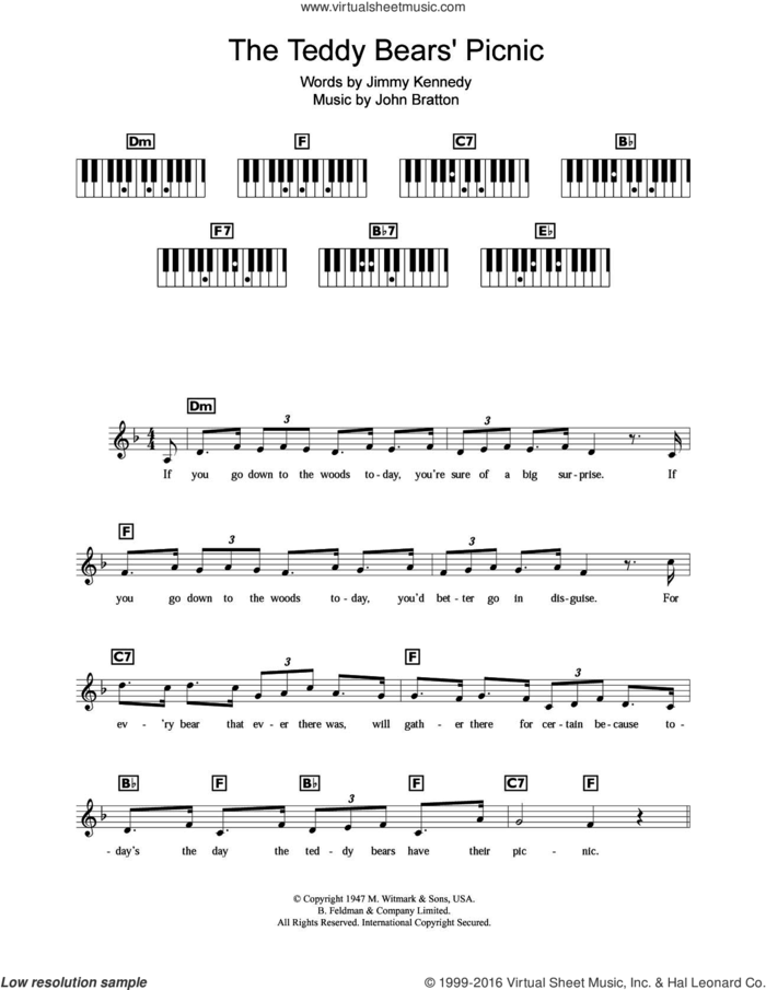 The Teddy Bears' Picnic sheet music for piano solo (chords, lyrics, melody) by John Bratton and Jimmy Kennedy, intermediate piano (chords, lyrics, melody)