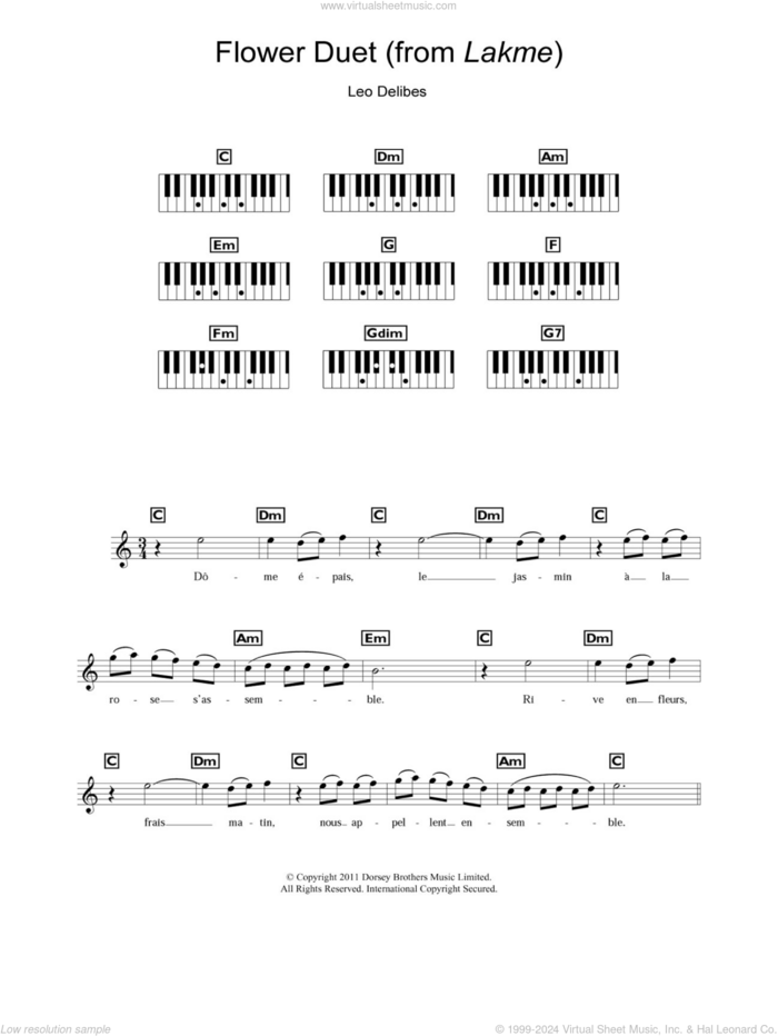 Flower Duet (from Lakme) sheet music for piano solo (chords, lyrics, melody) by Leo Delibes and Leo Delibes, classical score, intermediate piano (chords, lyrics, melody)