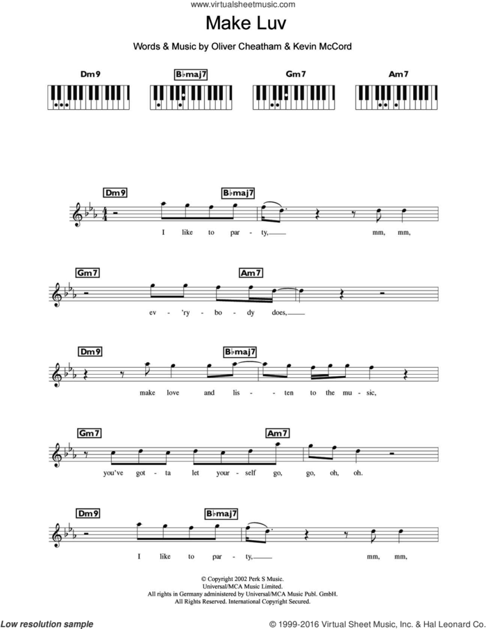 Make Luv (featuring Oliver Cheatham) sheet music for piano solo (chords, lyrics, melody) by Room 5, Kevin McCord and Oliver Cheatham, intermediate piano (chords, lyrics, melody)