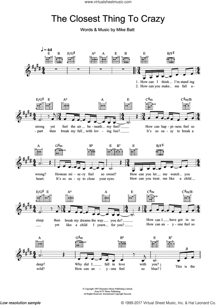 The Closest Thing To Crazy sheet music for voice and other instruments (fake book) by Katie Melua and Mike Batt, intermediate skill level