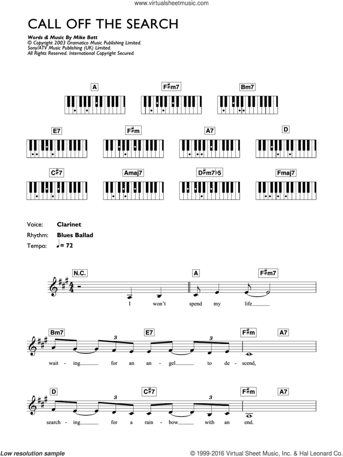 Call Off The Search sheet music for piano solo (chords, lyrics, melody) by Katie Melua and Mike Batt, intermediate piano (chords, lyrics, melody)