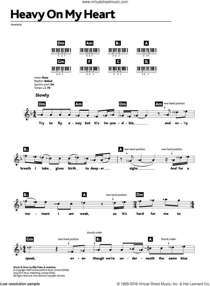 Heavy On My Heart sheet music for piano solo (chords, lyrics, melody) by Anastacia and Billy Mann, intermediate piano (chords, lyrics, melody)