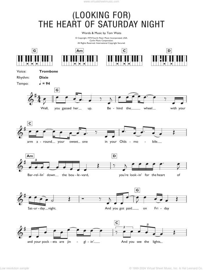 (Looking For) The Heart Of Saturday Night sheet music for piano solo (chords, lyrics, melody) by Tom Waits and Shawn Colvin, intermediate piano (chords, lyrics, melody)