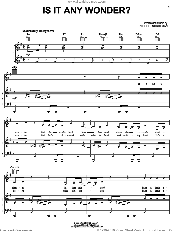 Is It Any Wonder? sheet music for voice, piano or guitar by Nichole Nordeman, intermediate skill level