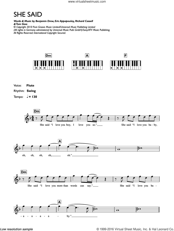 She Said sheet music for piano solo (chords, lyrics, melody) by Plan B, Ben Drew, Eric Appapoulay, Richard Cassell and Tom Goss, intermediate piano (chords, lyrics, melody)