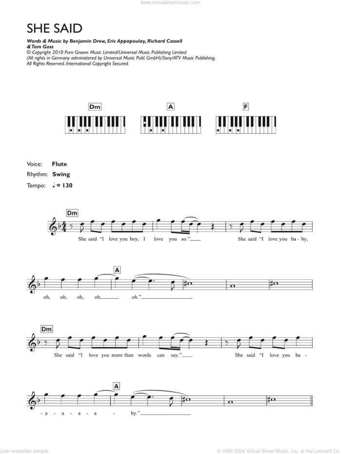 She Said sheet music for piano solo (chords, lyrics, melody) by Plan B, Ben Drew, Eric Appapoulay, Richard Cassell and Tom Goss, intermediate piano (chords, lyrics, melody)