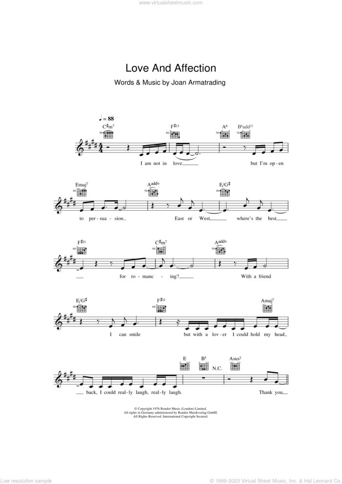 Love And Affection sheet music for voice and other instruments (fake book) by Joan Armatrading, intermediate skill level