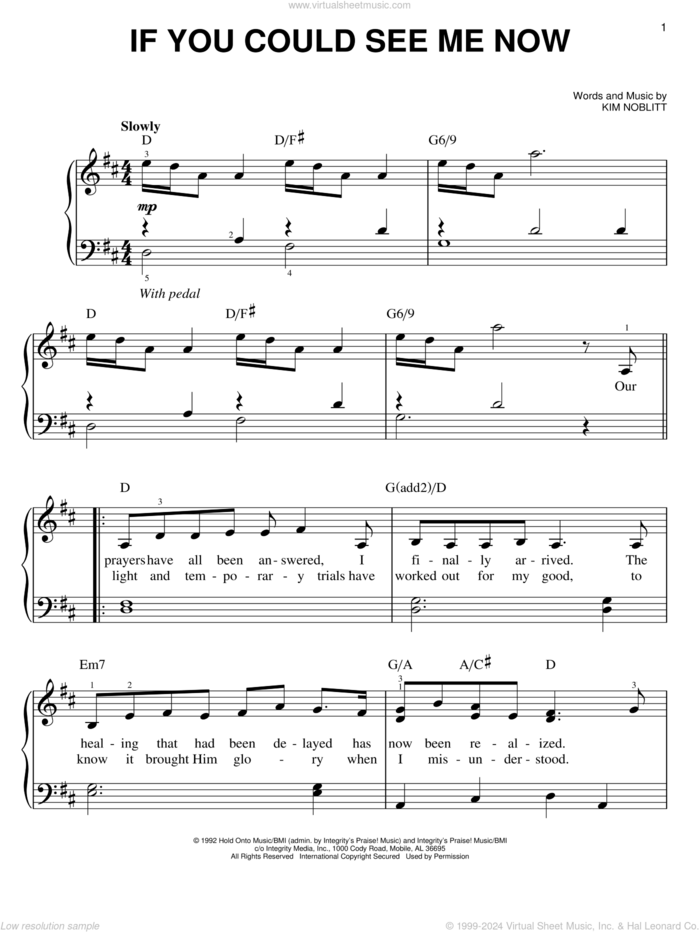 If You Could See Me Now sheet music for piano solo by Kim Noblitt, easy skill level