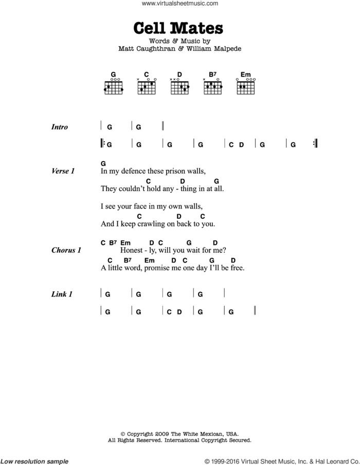 Cell Mates sheet music for guitar (chords) by Mariachi El Bronx, Matt Caughthran and William Malpede, intermediate skill level