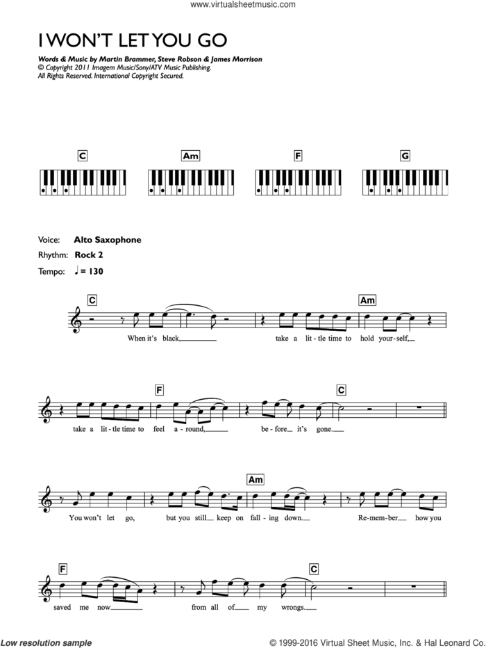 I Won't Let You Go sheet music for piano solo (chords, lyrics, melody) by James Morrison, Martin Brammer and Steve Robson, intermediate piano (chords, lyrics, melody)