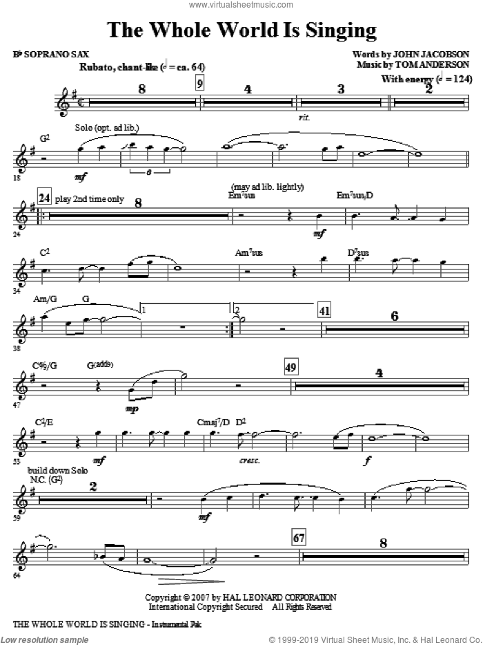 The Whole World Is Singing (complete set of parts) sheet music for orchestra/band by John Jacobson and Tom Anderson, intermediate skill level