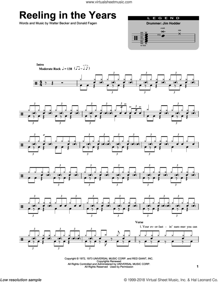 Reeling In The Years sheet music for drums by Steely Dan, Donald Fagen and Walter Becker, intermediate skill level
