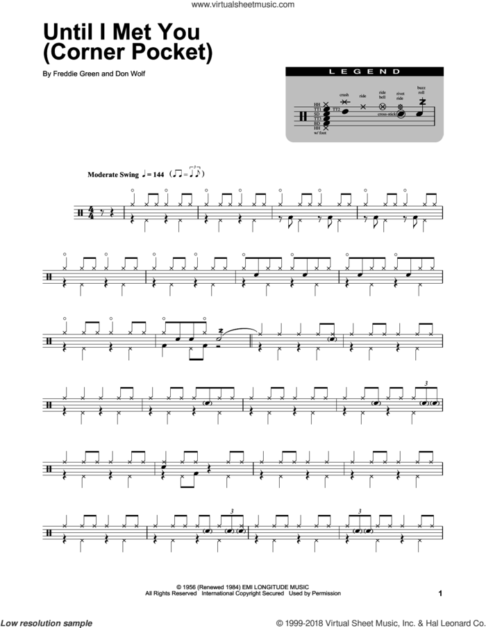 Until I Met You (Corner Pocket) sheet music for drums by Manhattan Transfer, Don Wolf and Freddie Green, intermediate skill level