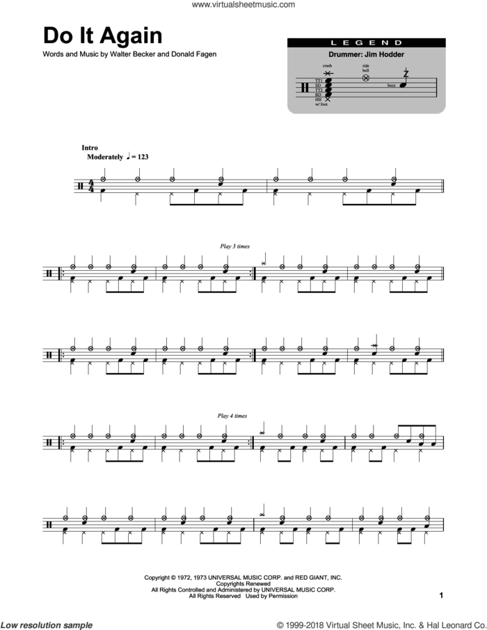 Do It Again sheet music for drums by Steely Dan, Donald Fagen and Walter Becker, intermediate skill level