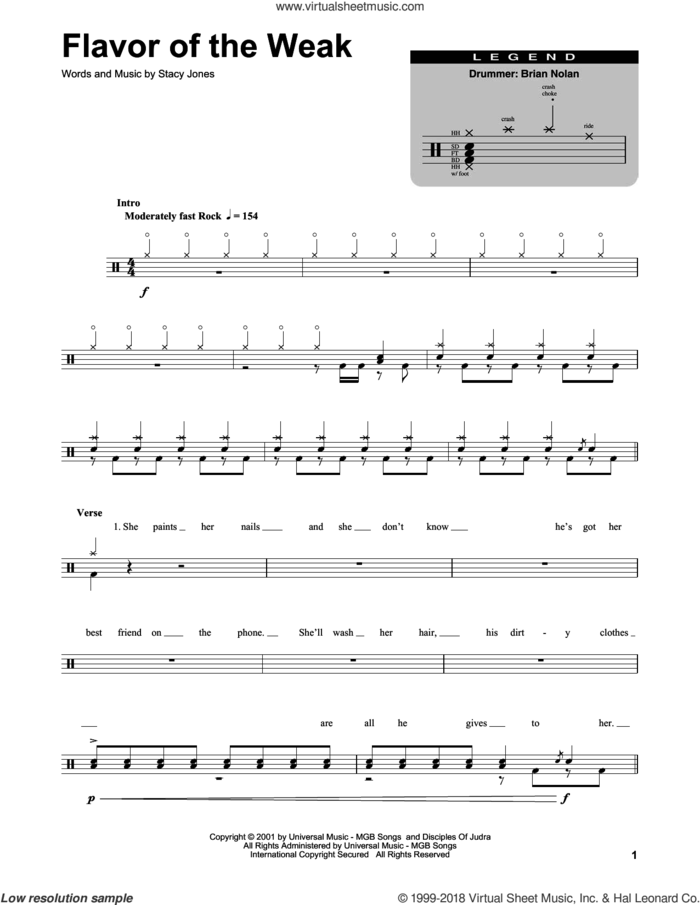 Flavor Of The Weak sheet music for drums by American Hi-Fi and Stacy Jones, intermediate skill level