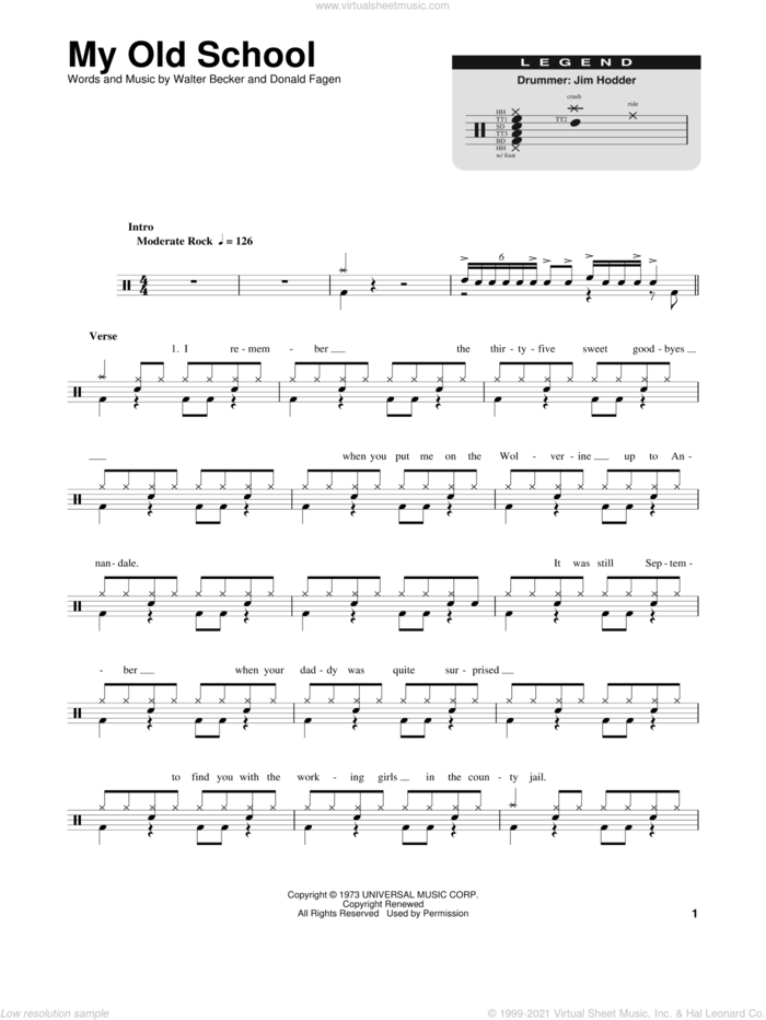 My Old School sheet music for drums by Steely Dan, Donald Fagen and Walter Becker, intermediate skill level
