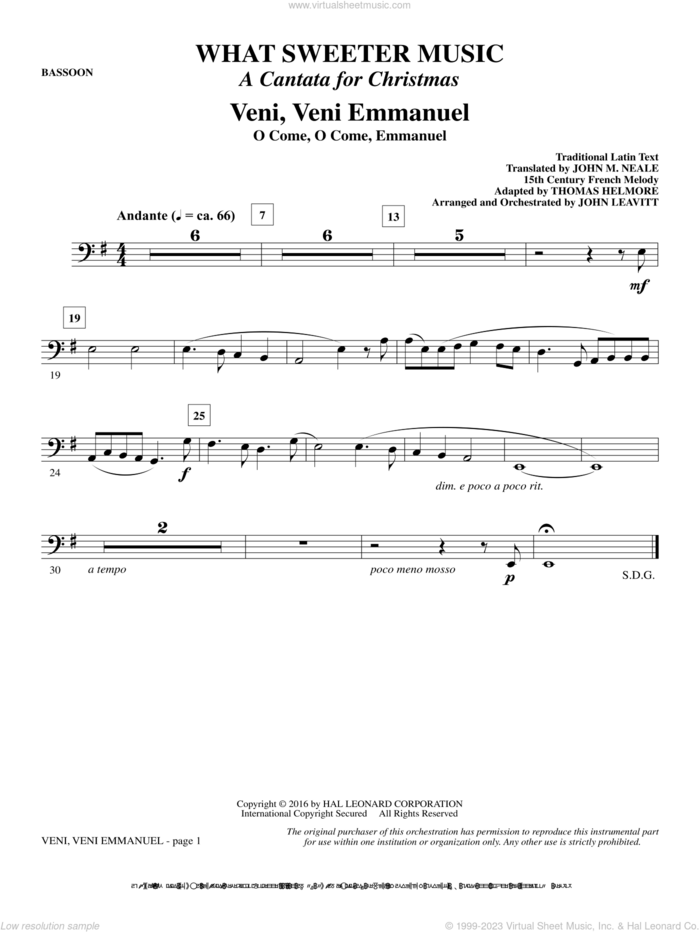 What Sweeter Music (A Cantata For Christmas) sheet music for orchestra/band (bassoon) by John Leavitt and Robert Herrick, intermediate skill level