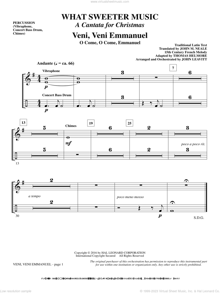 What Sweeter Music (A Cantata For Christmas) sheet music for orchestra/band (percussion) by John Leavitt and Robert Herrick, intermediate skill level
